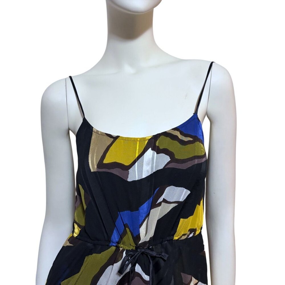Y2K French Connection Midi Dress 8 Asymmetric Abstract Color Block Sundress - Picture 2 of 9